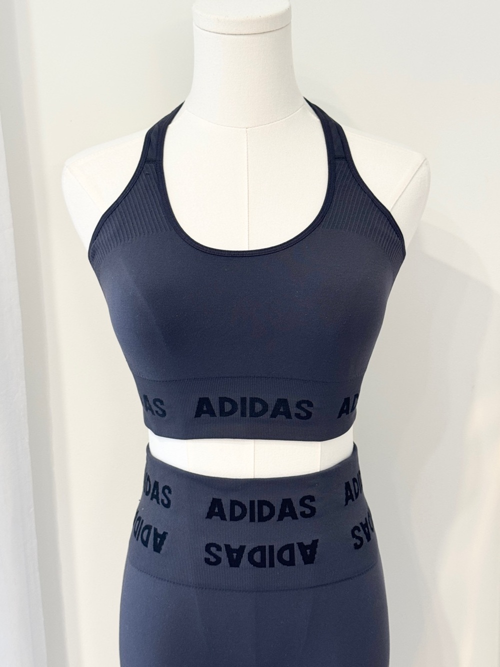 adidas Navy Seamless Racerback Sports Bra & Pants Set / S